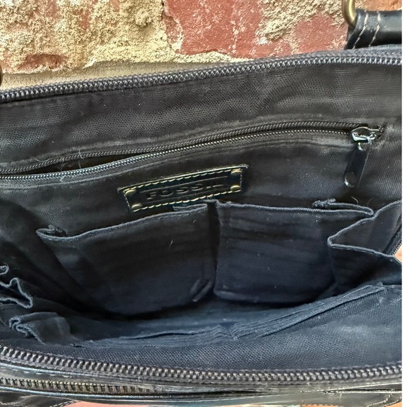 Vintage Fossil Black Leather Crossbody Messenger Bag Brass Hardware - Picture 3 of 10